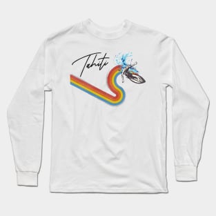 Retro 70s/80s Style Rainbow Surfing Wave Tahiti Long Sleeve T-Shirt